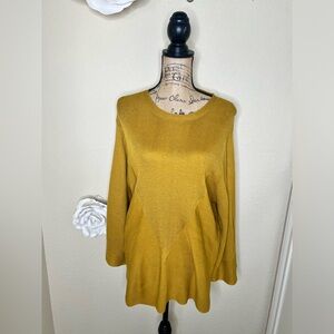 NTM Cliché Mustard Wool Blend Ribbed Sweater 3/4 Bell Tie Sleeves Pullover Sz XL